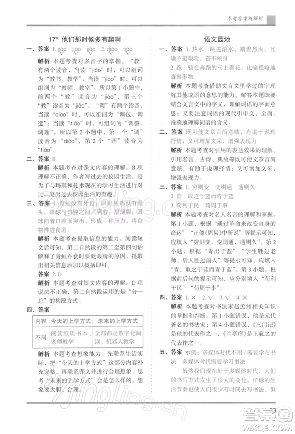 湖南師范大學(xué)出版社2022木頭馬分層課課練六年級下冊語文人教版浙江專版參考答案