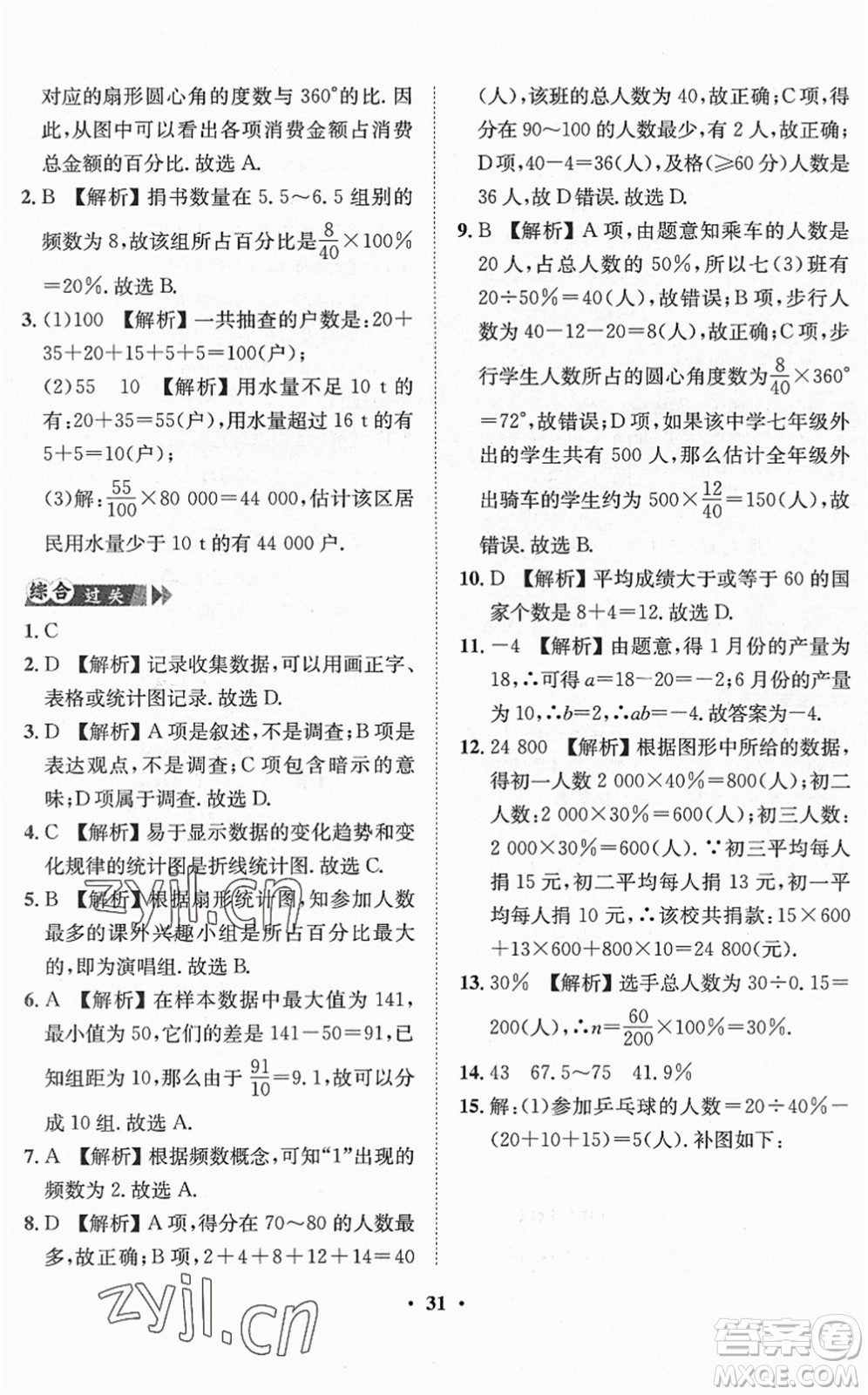 山東畫報出版社2022一課三練單元測試七年級數(shù)學(xué)下冊RJ人教版答案