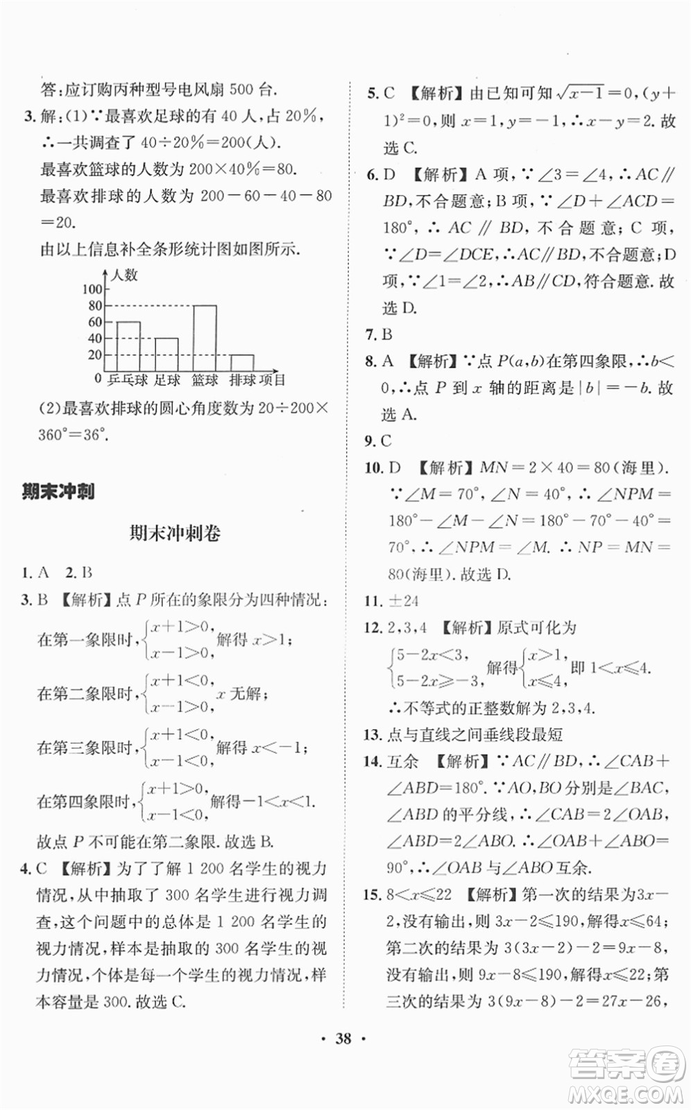 山東畫報出版社2022一課三練單元測試七年級數(shù)學(xué)下冊RJ人教版答案