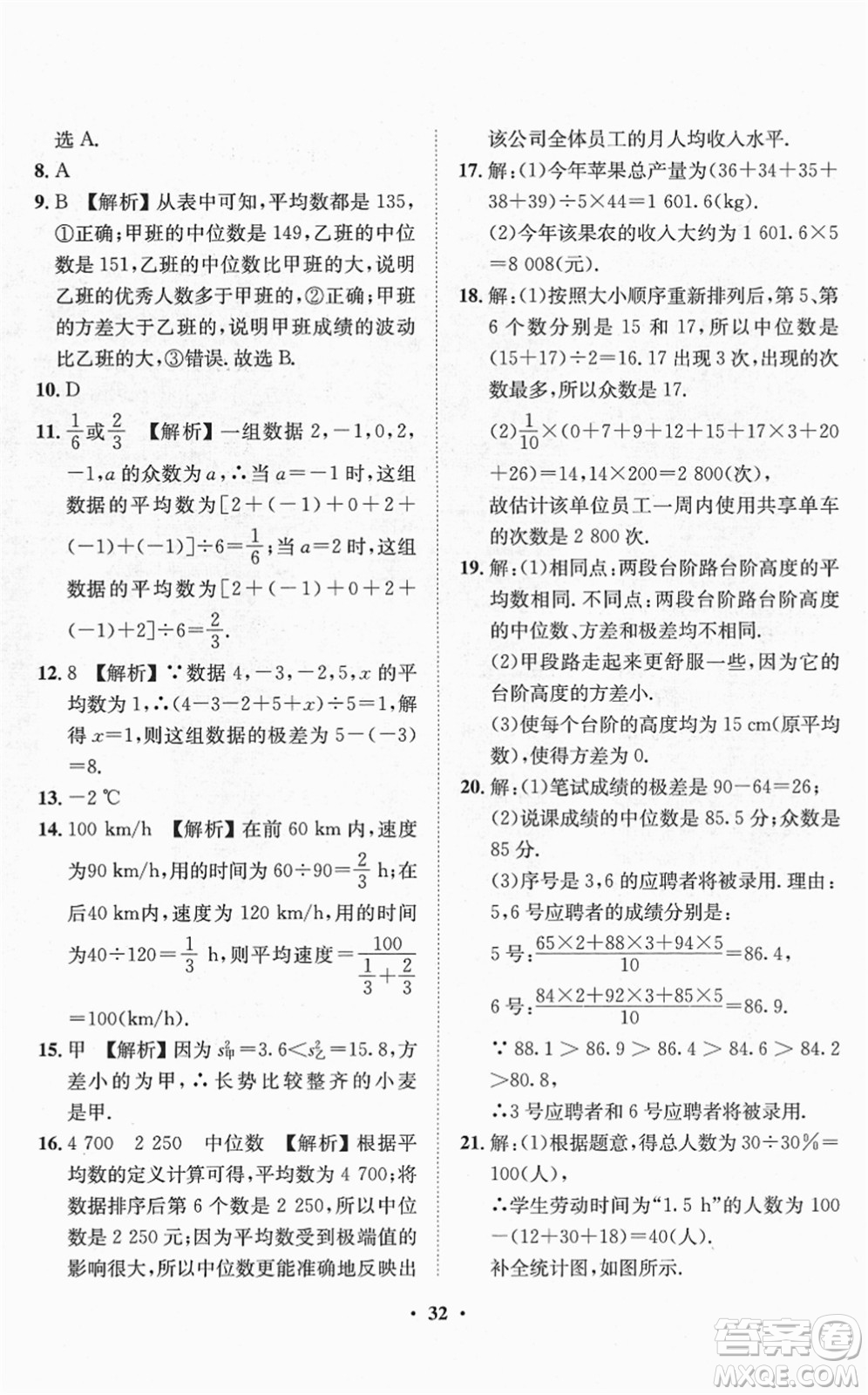 山東畫報(bào)出版社2022一課三練單元測(cè)試八年級(jí)數(shù)學(xué)下冊(cè)RJ人教版答案