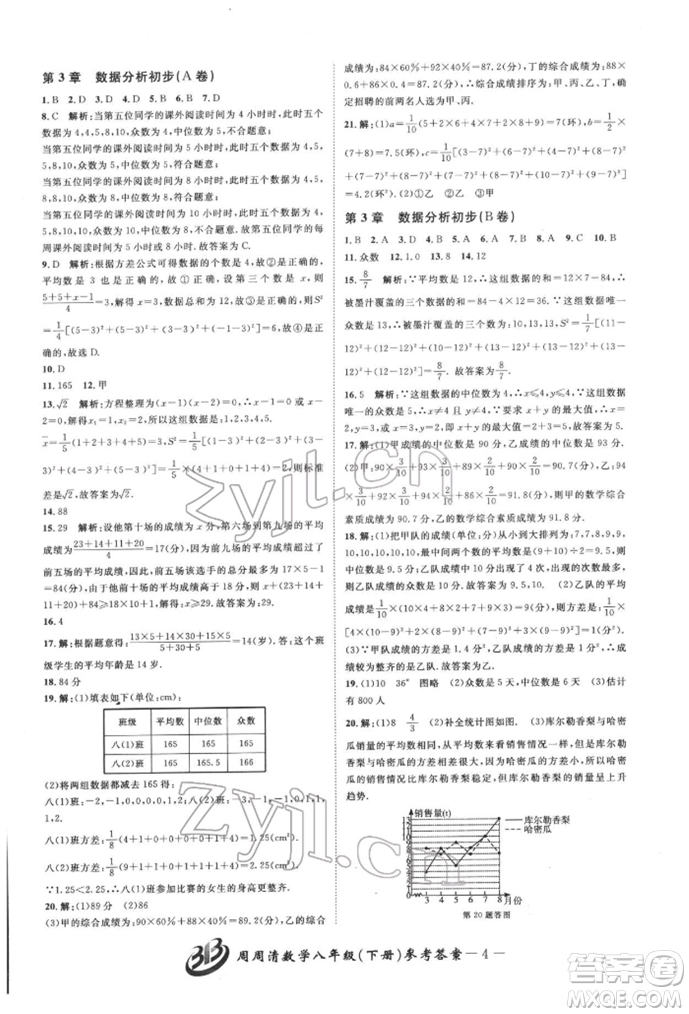 云南科技出版社2022周周清檢測(cè)八年級(jí)下冊(cè)數(shù)學(xué)浙教版參考答案