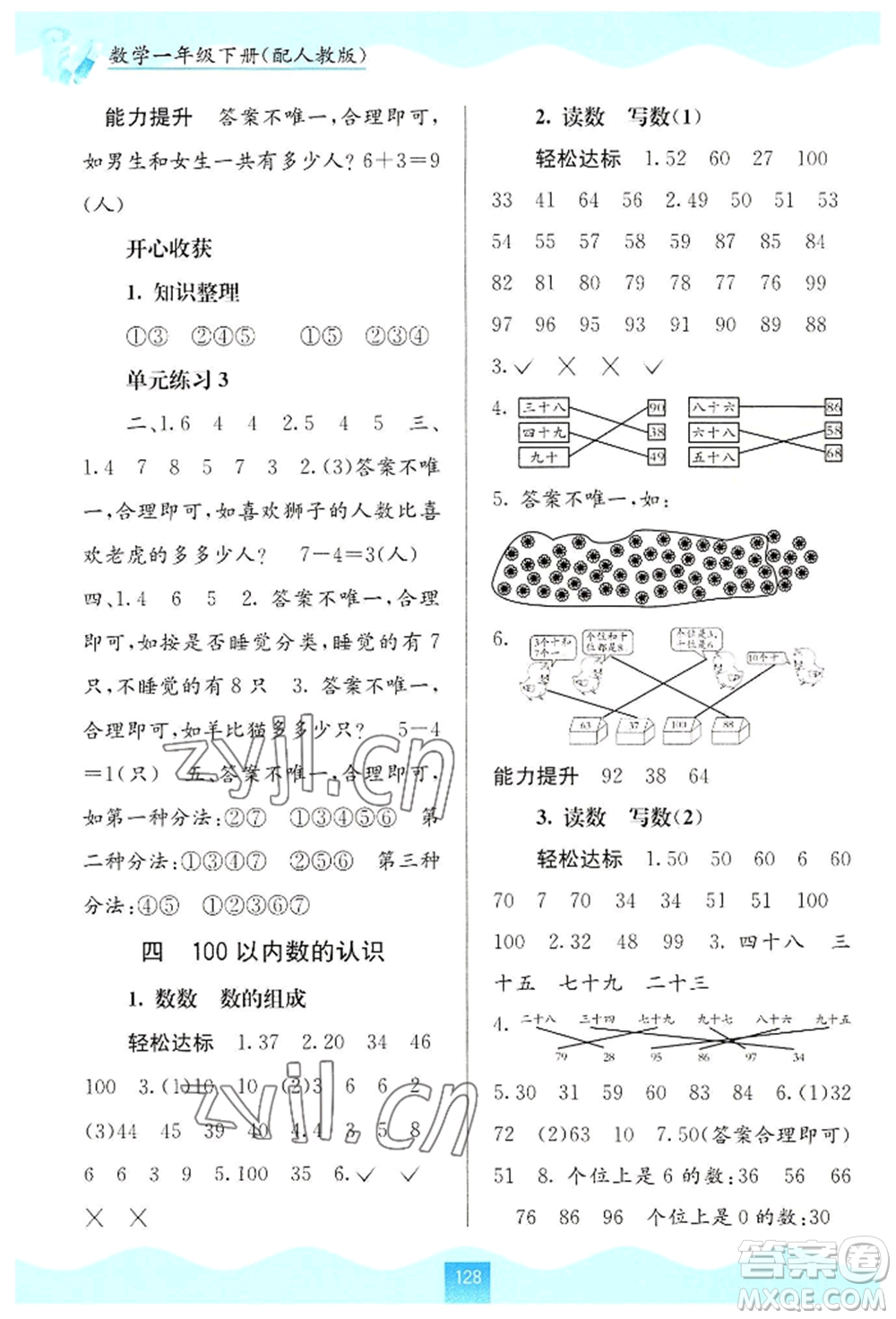 廣西教育出版社2022自主學(xué)習(xí)能力測評一年級下冊數(shù)學(xué)人教版參考答案