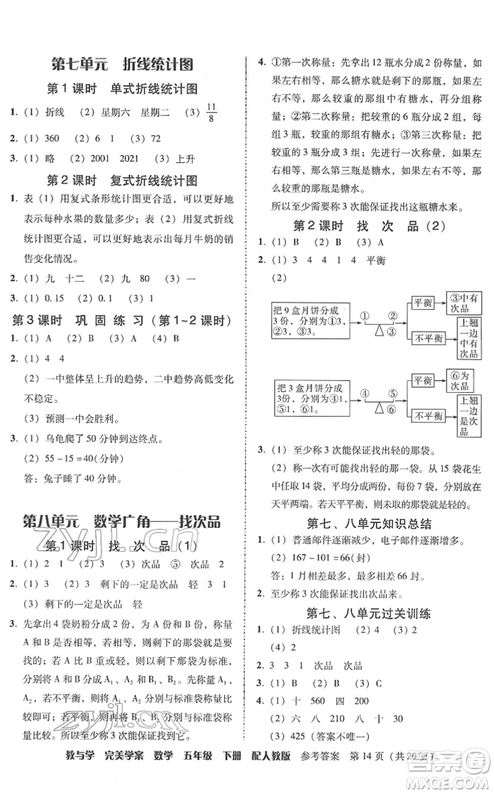 安徽人民出版社2022完美學(xué)案教與學(xué)五年級數(shù)學(xué)下冊人教版答案