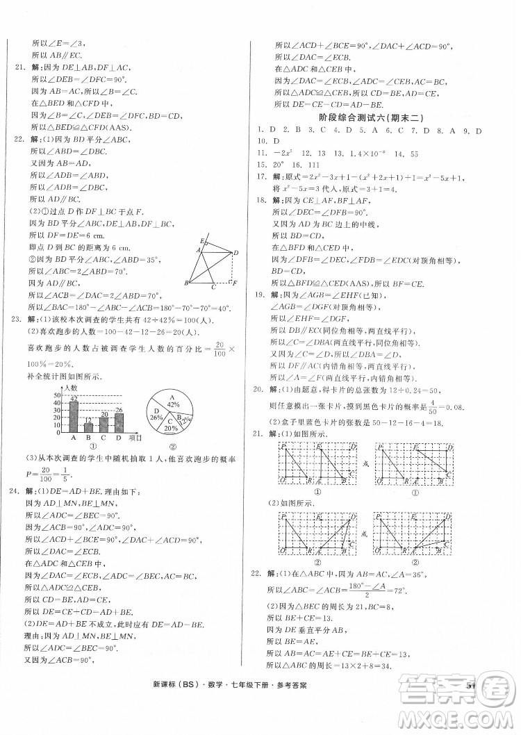 陽光出版社2022全品小復習七年級下冊數學北師版答案