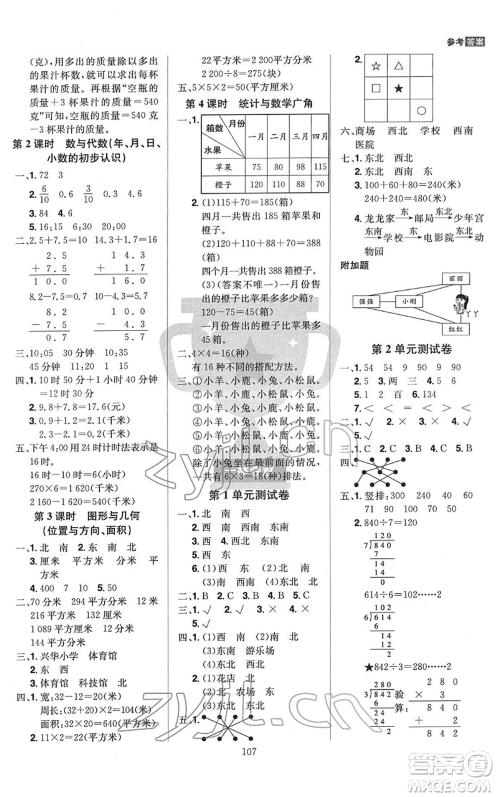 江西美術(shù)出版社2022龍門之星三年級數(shù)學(xué)下冊RJ人教版答案