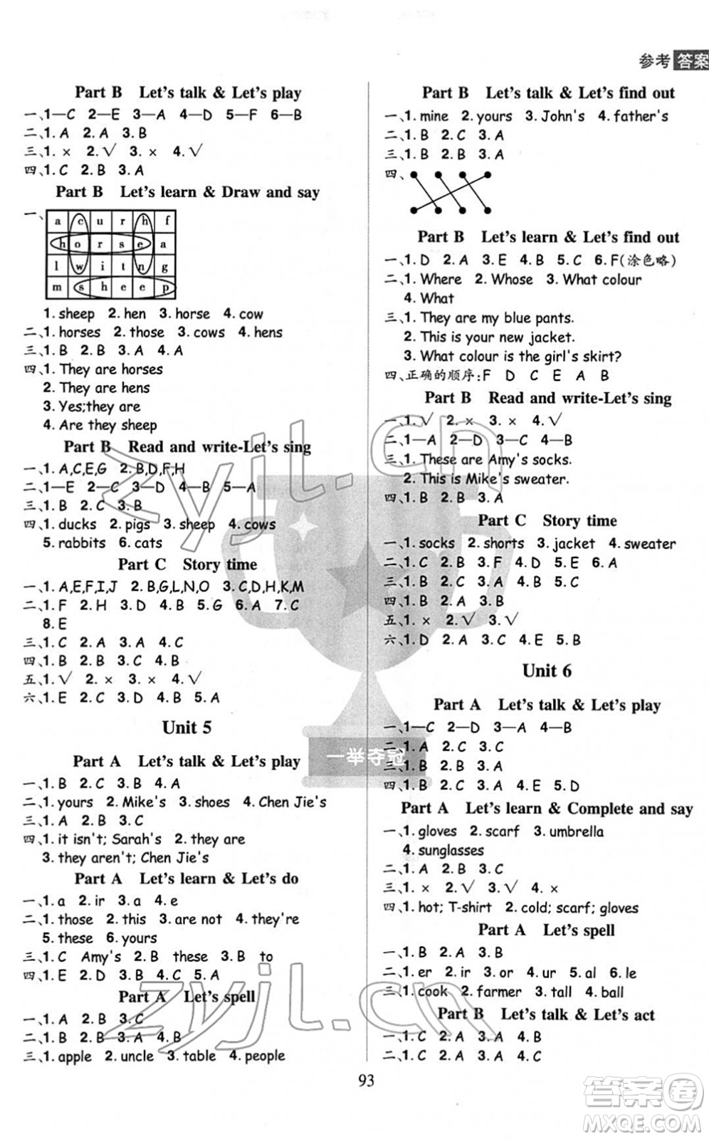 江西美術(shù)出版社2022龍門(mén)之星四年級(jí)英語(yǔ)下冊(cè)RJ人教版答案