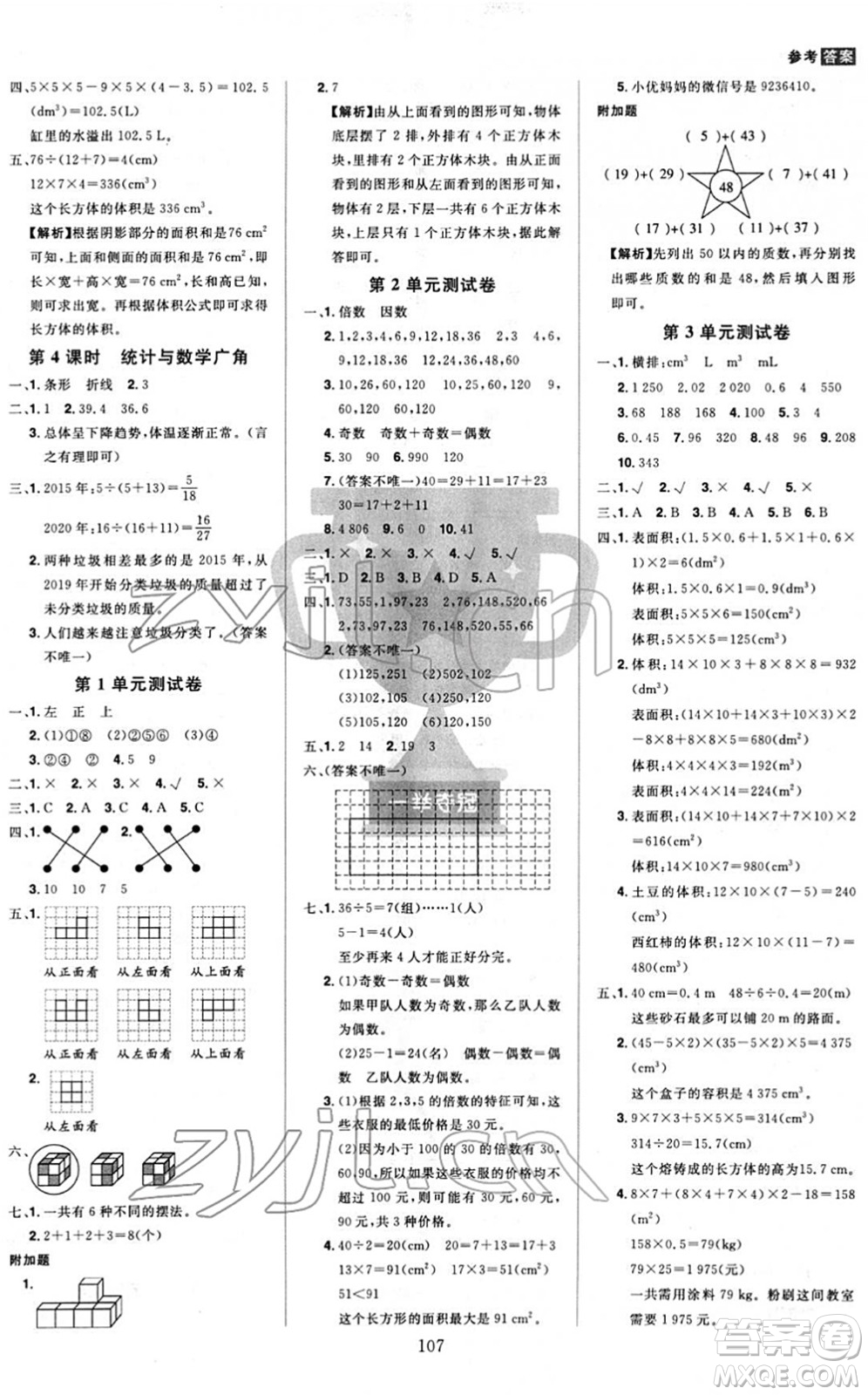 江西美術(shù)出版社2022龍門之星五年級數(shù)學下冊RJ人教版答案