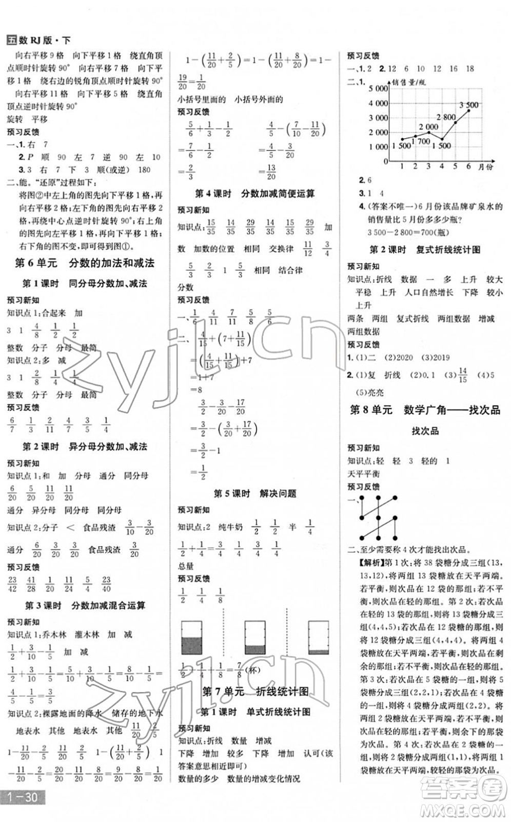 江西美術(shù)出版社2022龍門之星五年級數(shù)學下冊RJ人教版答案