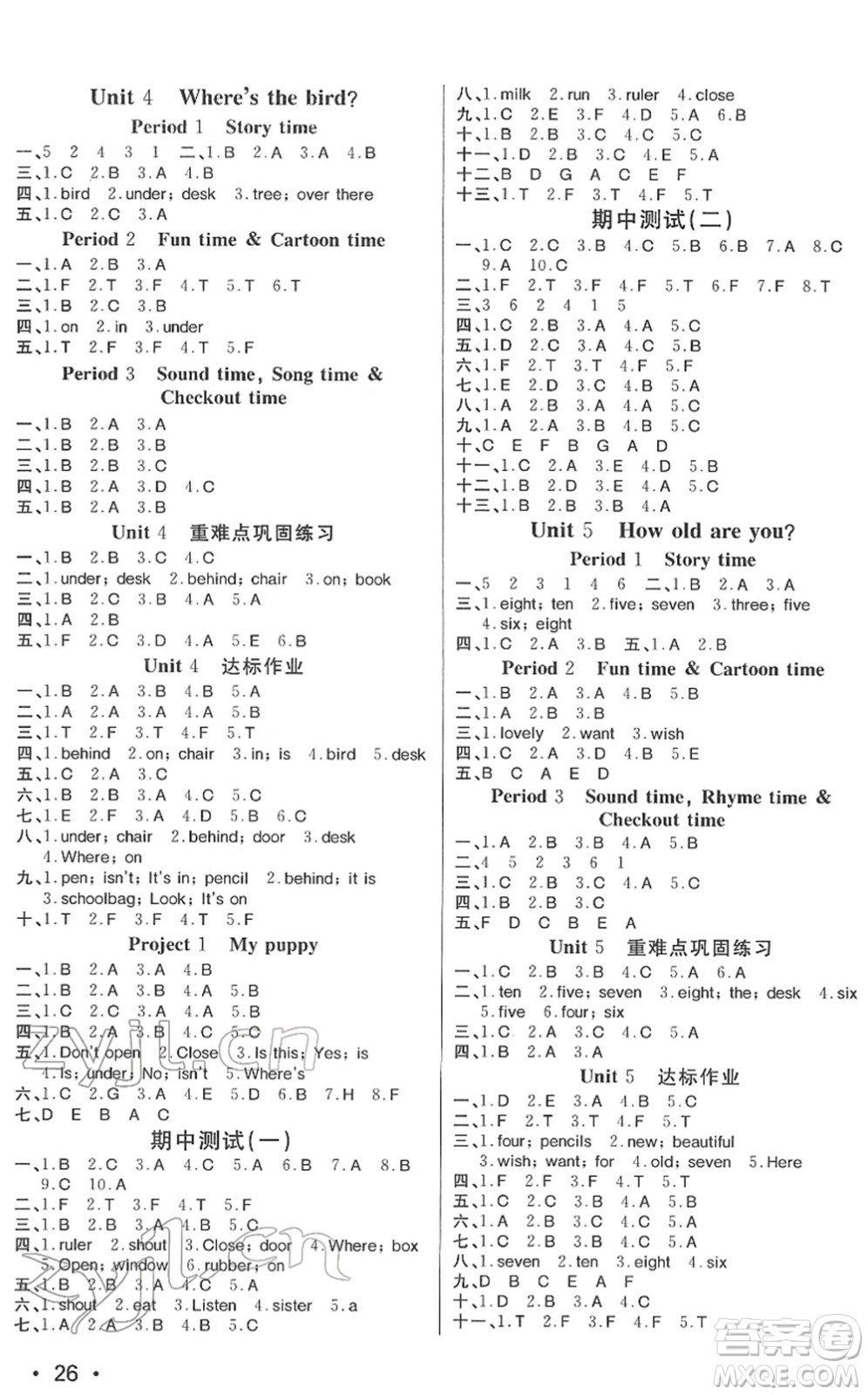 寧波出版社2022全程奪冠課時作業(yè)三年級英語下冊YL譯林版答案