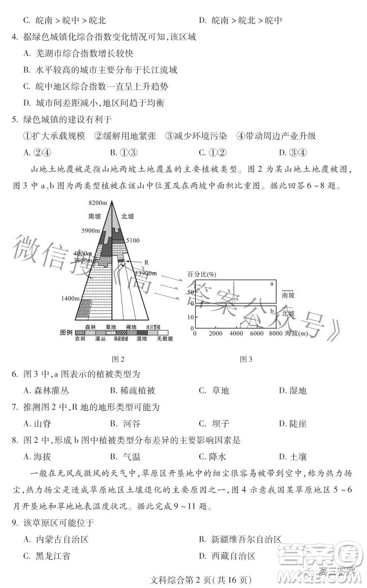 2022年?yáng)|北三省四市教研聯(lián)合體高考模擬試卷二文科綜合試題及答案