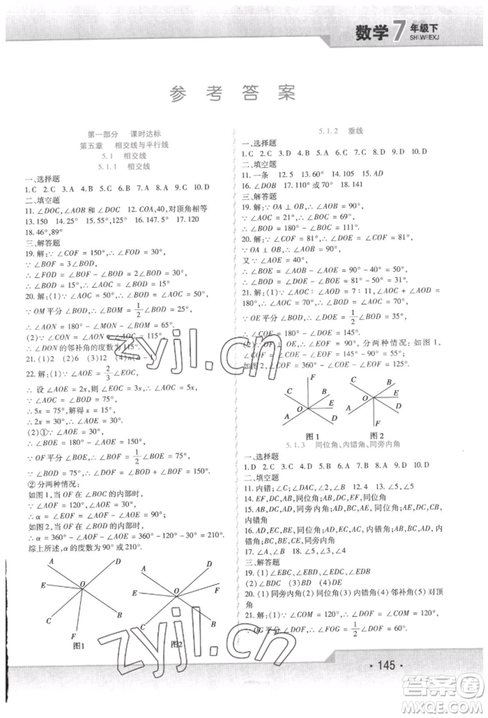 北方婦女兒童出版社2022精析巧練課時達(dá)標(biāo)七年級下冊數(shù)學(xué)人教版參考答案