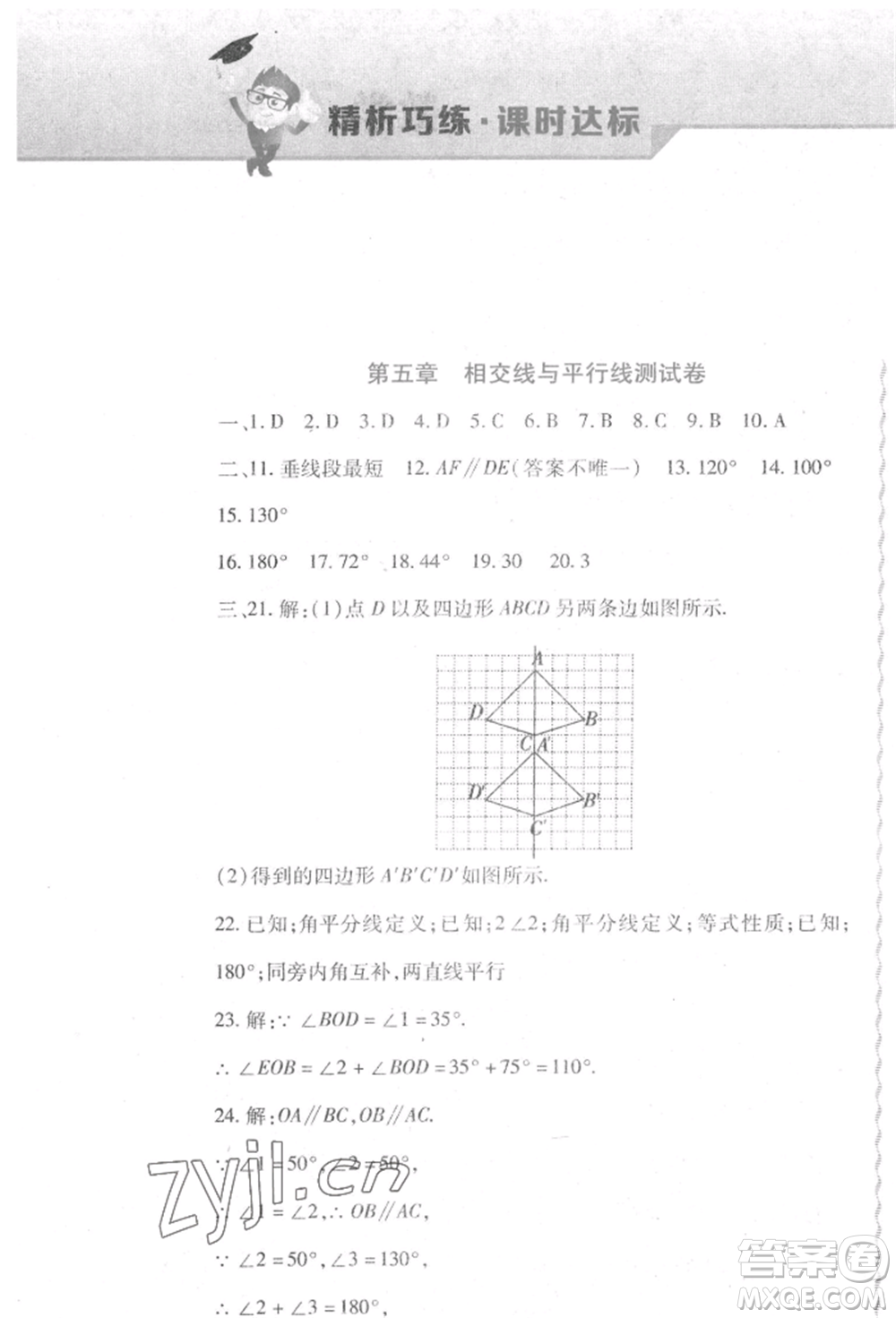 北方婦女兒童出版社2022精析巧練課時達(dá)標(biāo)七年級下冊數(shù)學(xué)人教版參考答案