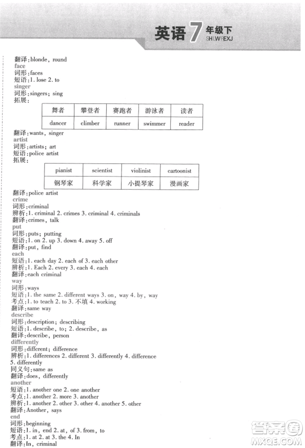 北方婦女兒童出版社2022精析巧練課時達標七年級下冊英語人教版參考答案