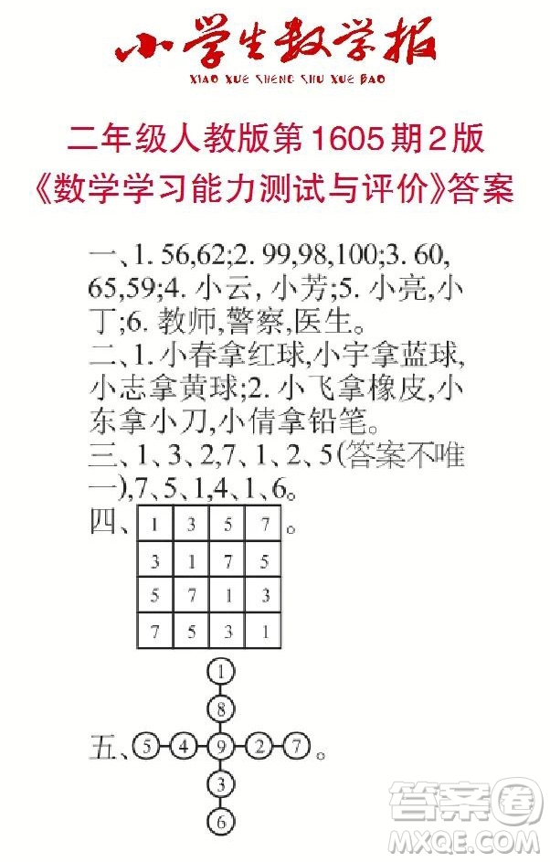 2022春小學生數學報二年級第1605期答案