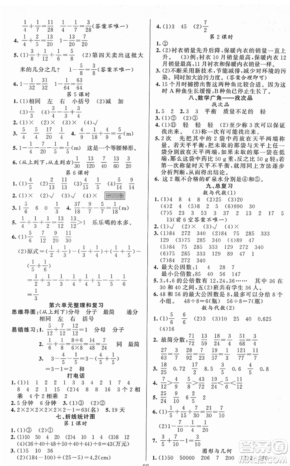 新疆青少年出版社2022黃岡金牌之路練闖考五年級(jí)數(shù)學(xué)下冊(cè)人教版答案