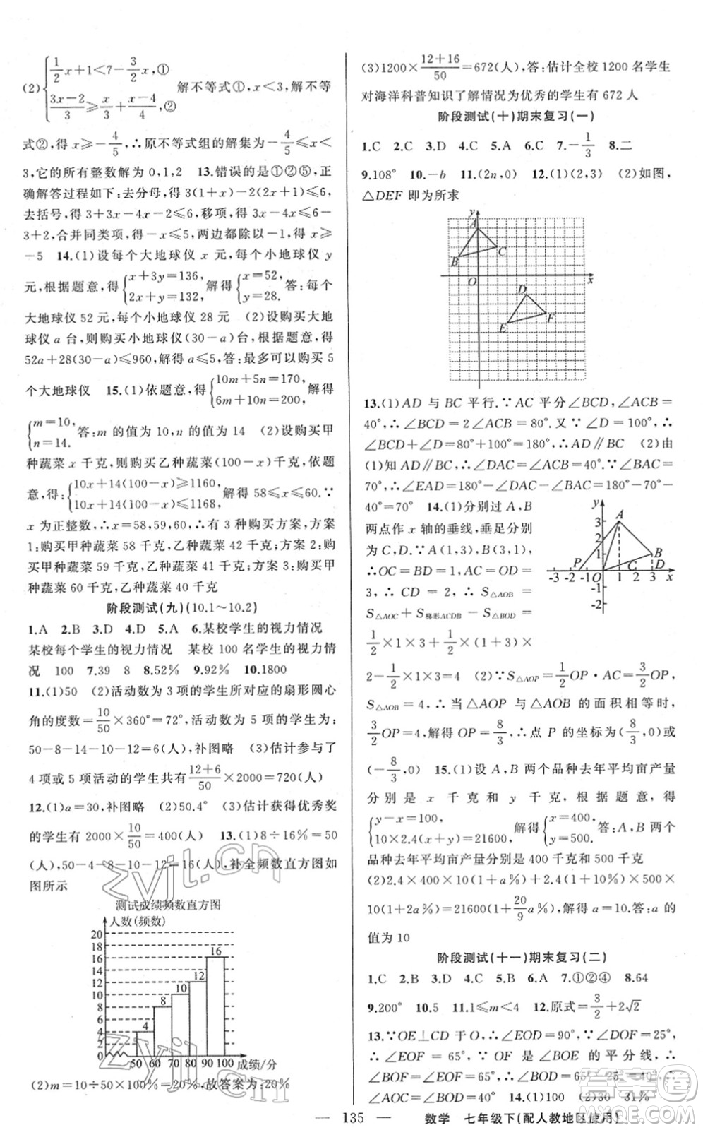 新疆青少年出版社2022黃岡金牌之路練闖考七年級數(shù)學下冊人教版答案