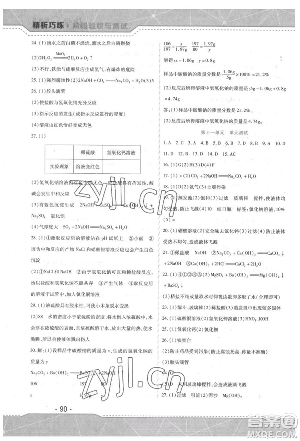 吉林出版集團(tuán)股份有限公司2022精析巧練階段驗(yàn)收與測試九年級(jí)下冊化學(xué)人教版參考答案