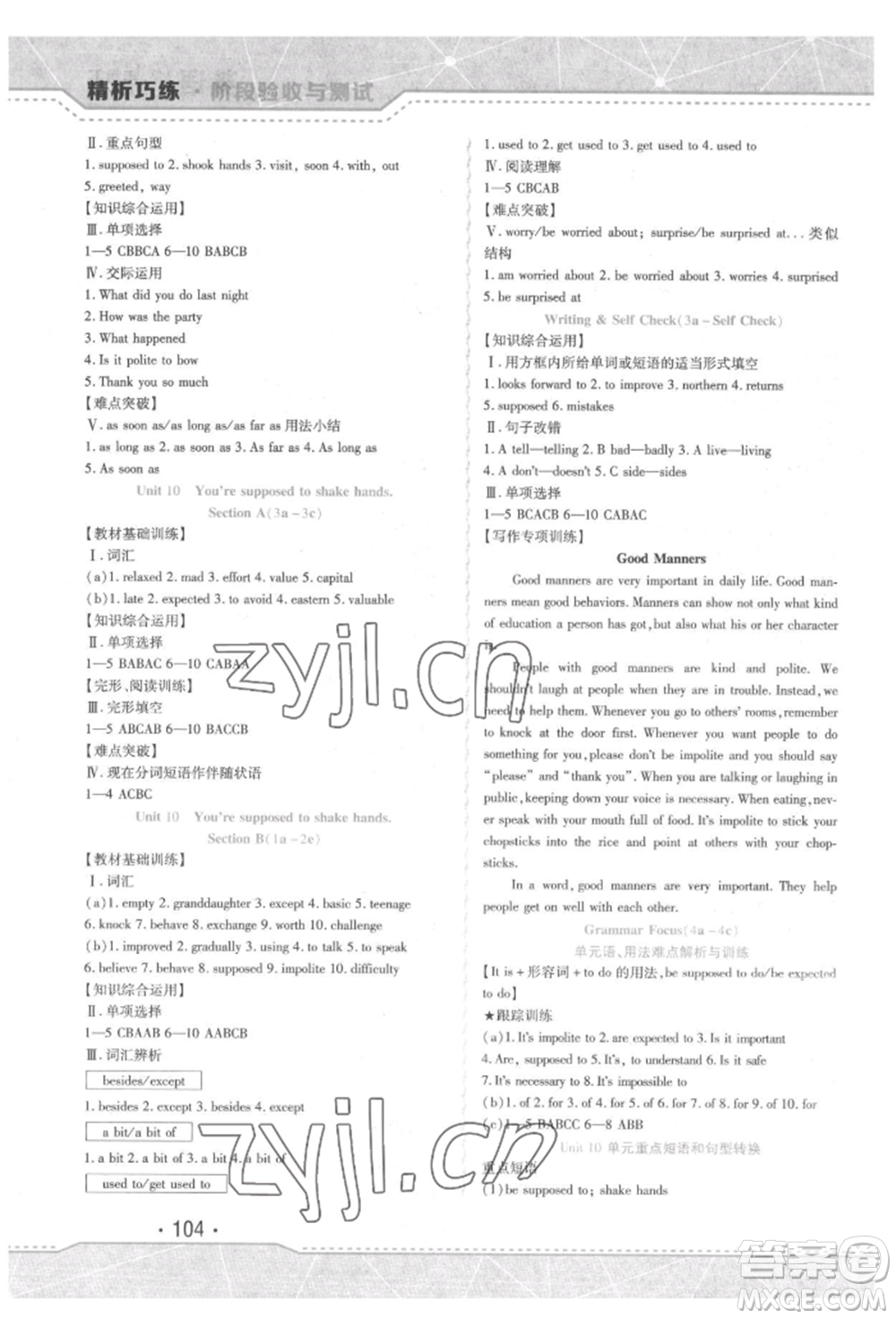 吉林出版集團(tuán)股份有限公司2022精析巧練階段驗(yàn)收與測(cè)試九年級(jí)下冊(cè)英語人教版參考答案