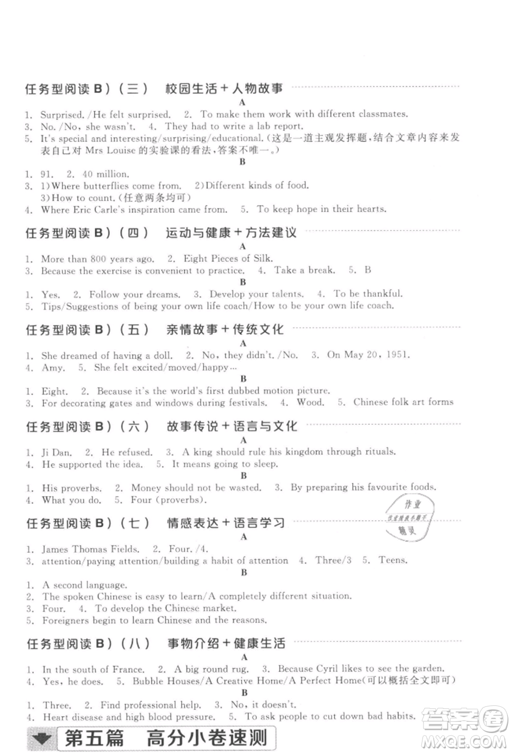 延邊教育出版社2022全品中考復(fù)習(xí)方案聽課手冊英語通用版徐州專版參考答案