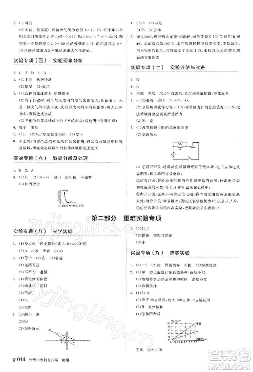 陽光出版社2022全品中考復(fù)習方案聽課手冊物理蘇科版江蘇專版參考答案