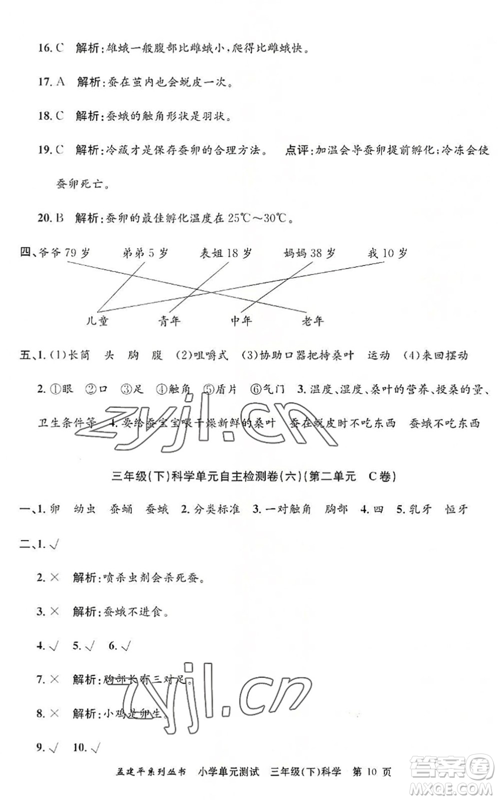 浙江工商大學(xué)出版社2022孟建平小學(xué)單元測試三年級科學(xué)下冊J教科版答案