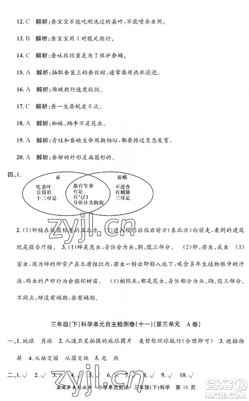 浙江工商大學(xué)出版社2022孟建平小學(xué)單元測試三年級科學(xué)下冊J教科版答案