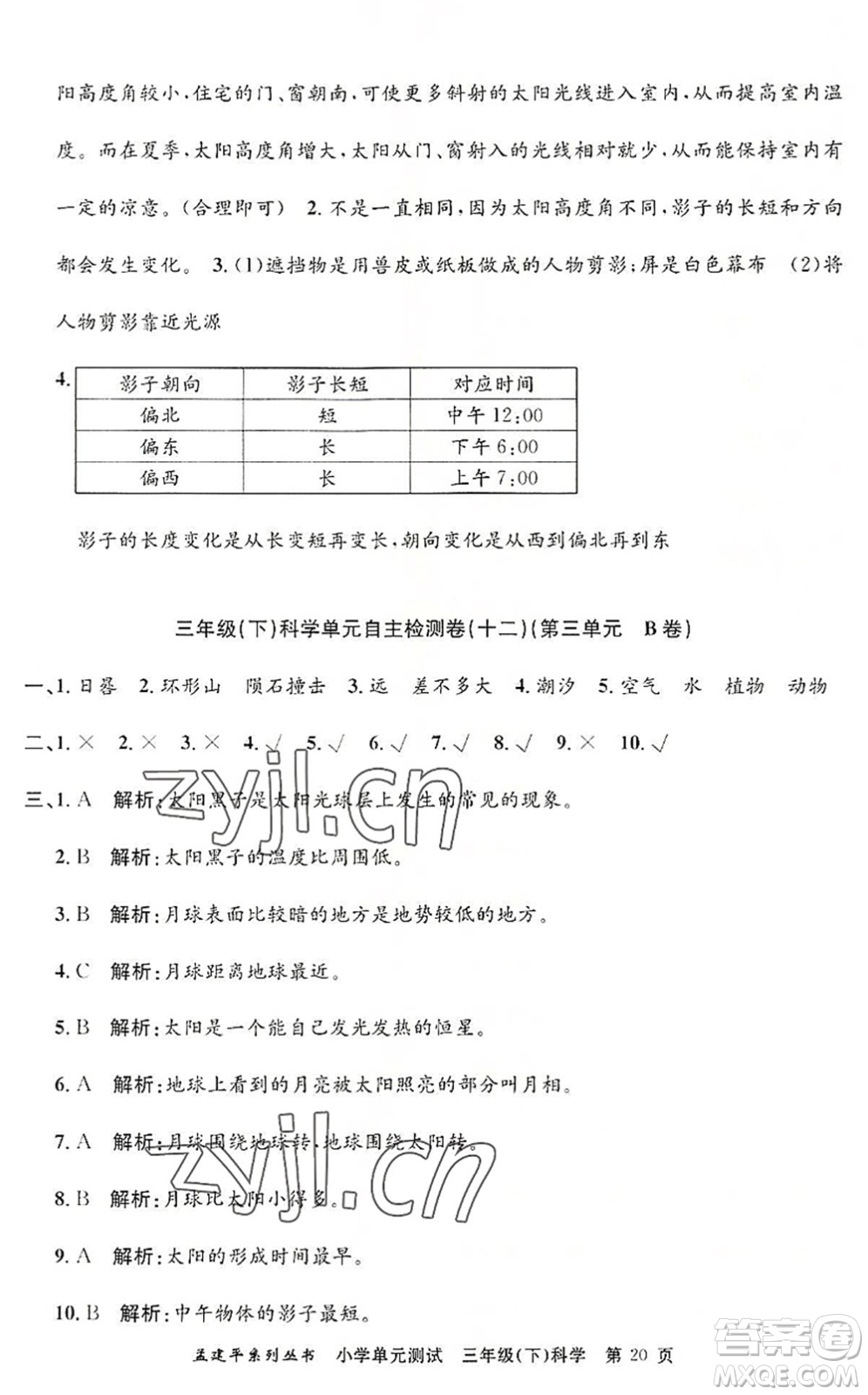 浙江工商大學(xué)出版社2022孟建平小學(xué)單元測試三年級科學(xué)下冊J教科版答案