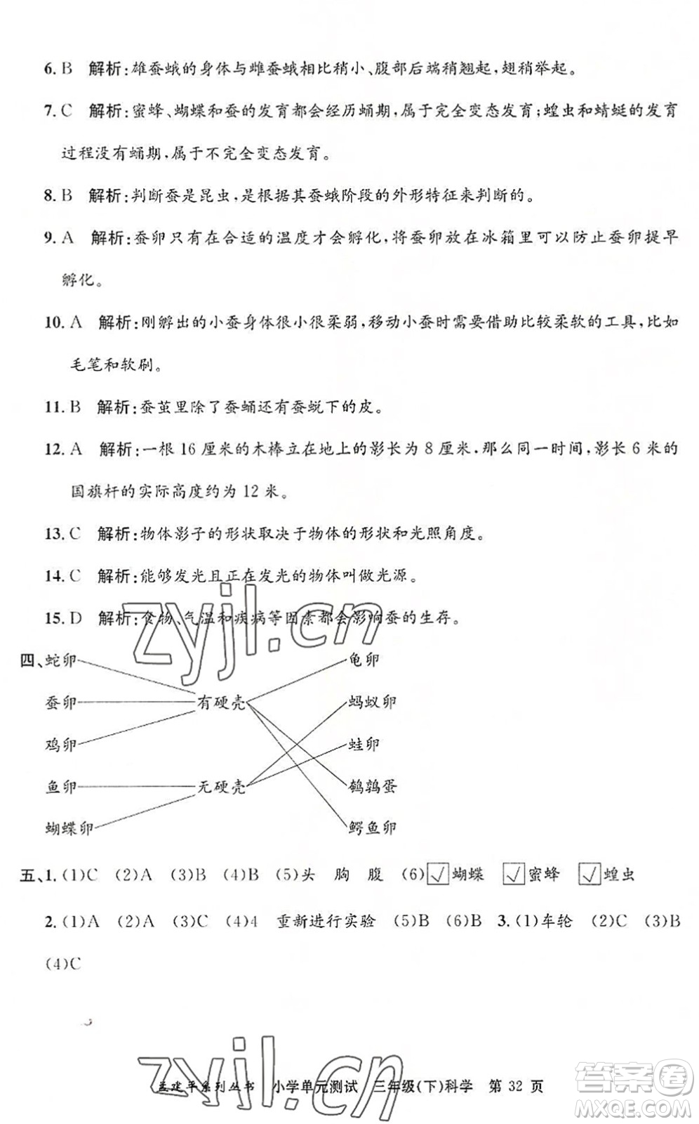 浙江工商大學(xué)出版社2022孟建平小學(xué)單元測試三年級科學(xué)下冊J教科版答案