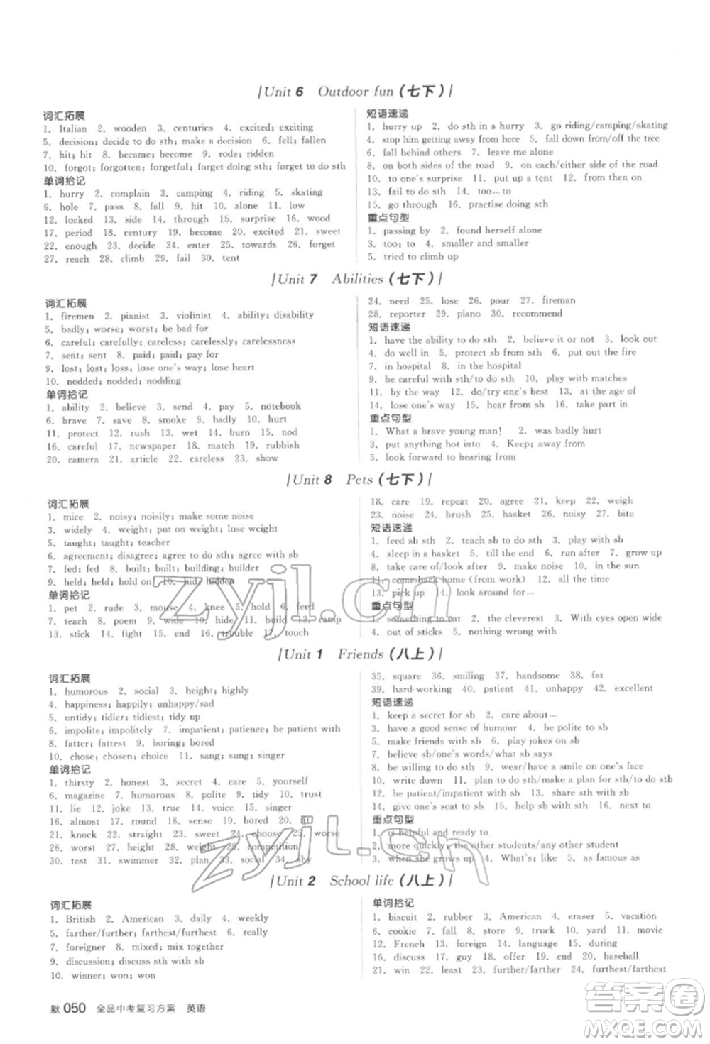 陽光出版社2022全品中考復習方案聽課手冊英語通用版鹽城專版參考答案