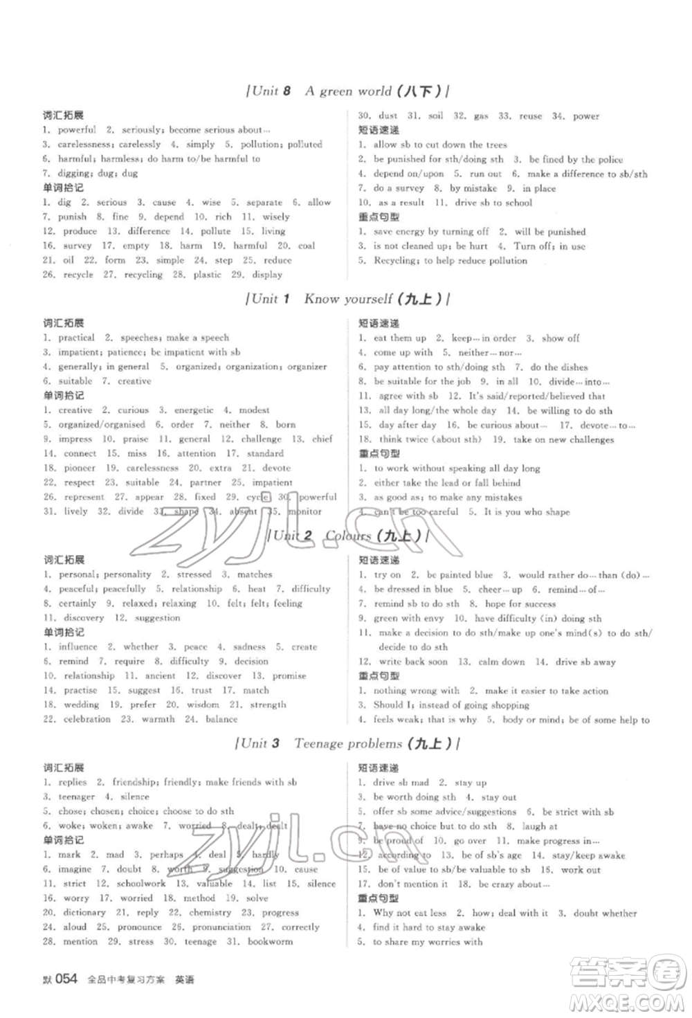 陽光出版社2022全品中考復習方案聽課手冊英語通用版鹽城專版參考答案