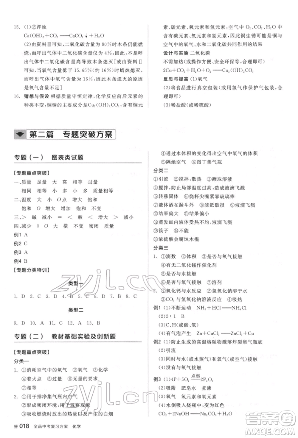 陽光出版社2022全品中考復(fù)習(xí)方案聽課手冊化學(xué)通用版江蘇專版參考答案