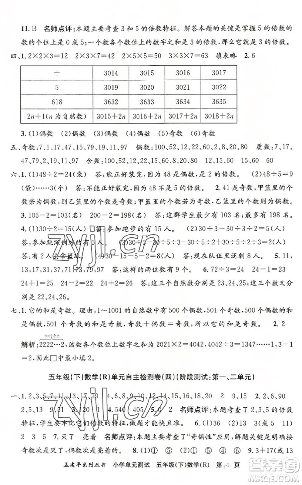 浙江工商大學(xué)出版社2022孟建平小學(xué)單元測(cè)試五年級(jí)數(shù)學(xué)下冊(cè)R人教版答案