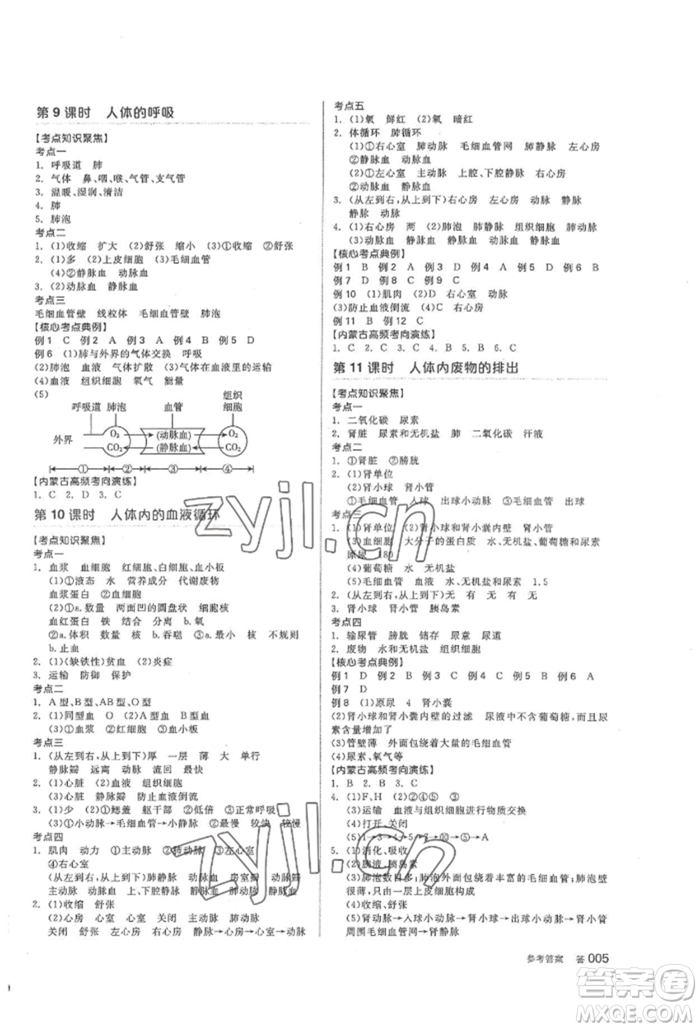 陽(yáng)光出版社2022全品中考復(fù)習(xí)方案聽(tīng)課手冊(cè)生物學(xué)通用版內(nèi)蒙古專(zhuān)版參考答案