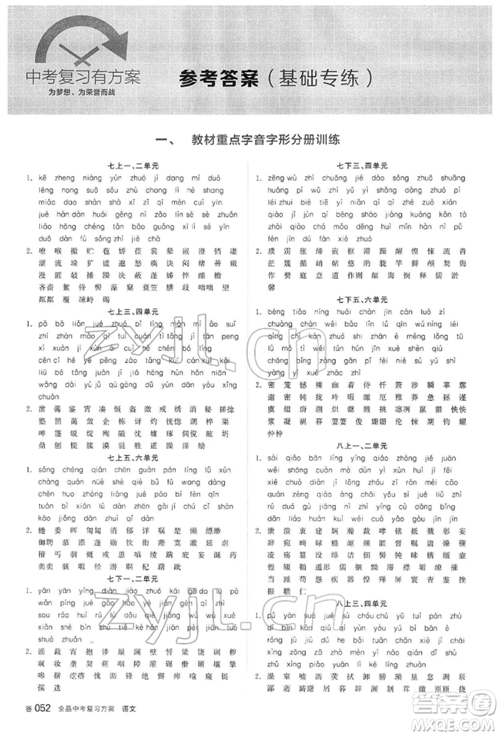 陽(yáng)光出版社2022全品中考復(fù)習(xí)方案講解手冊(cè)語(yǔ)文人教版內(nèi)蒙古專版參考答案