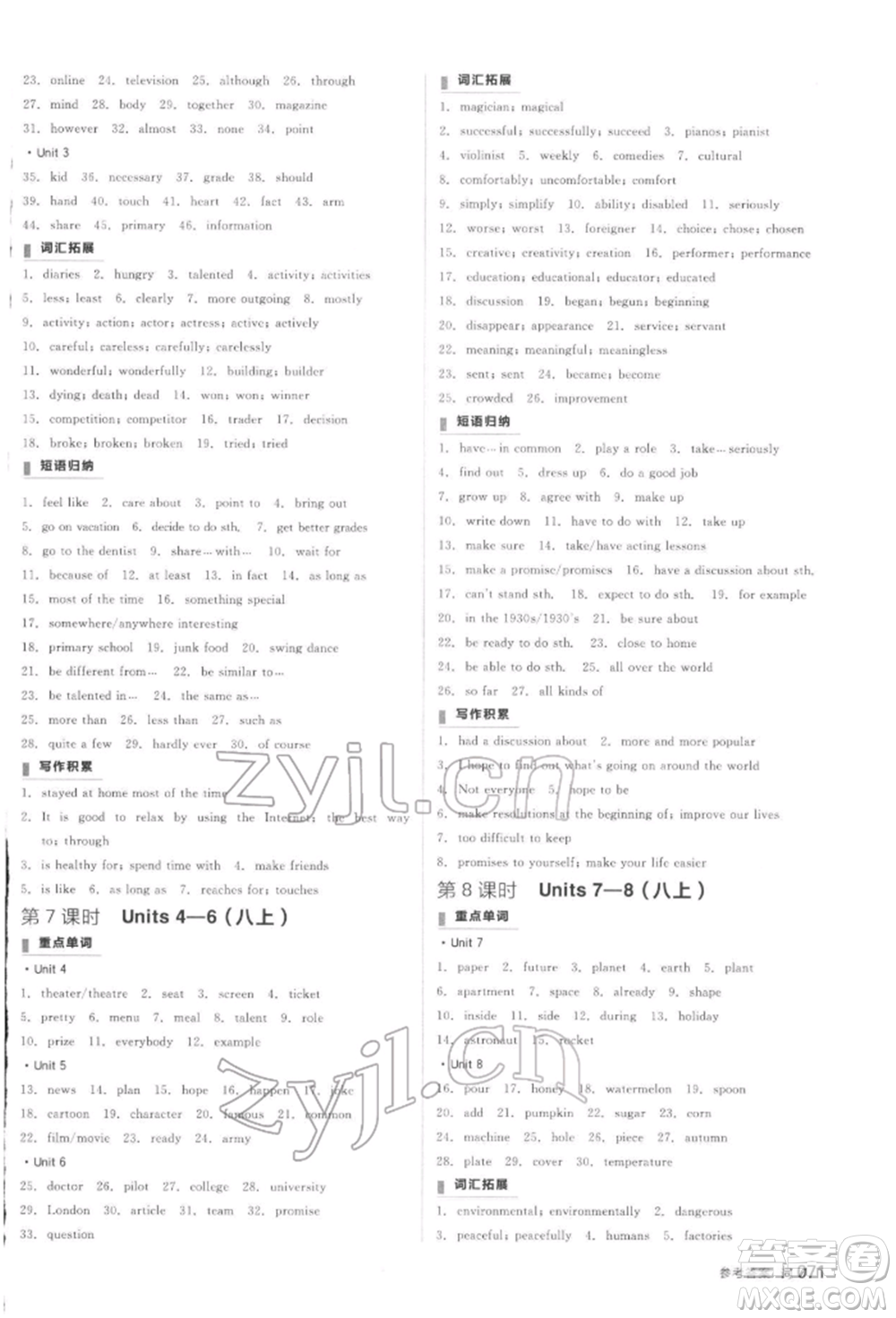 陽(yáng)光出版社2022全品中考復(fù)習(xí)方案聽(tīng)課手冊(cè)英語(yǔ)通用版江西專(zhuān)版參考答案