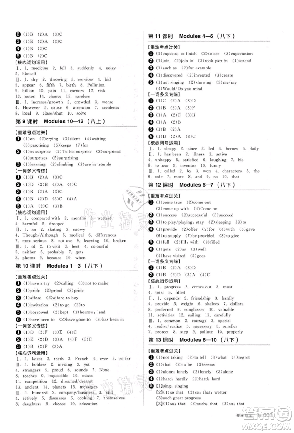 陽光出版社2022全品中考復習方案備考手冊英語外研版浙江專版參考答案