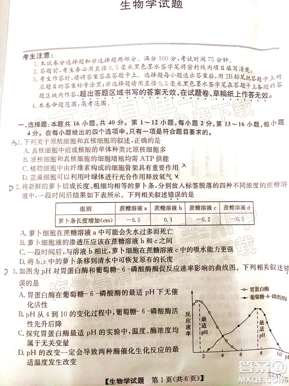 2022廣東高三5月聯(lián)考生物學(xué)試題及答案