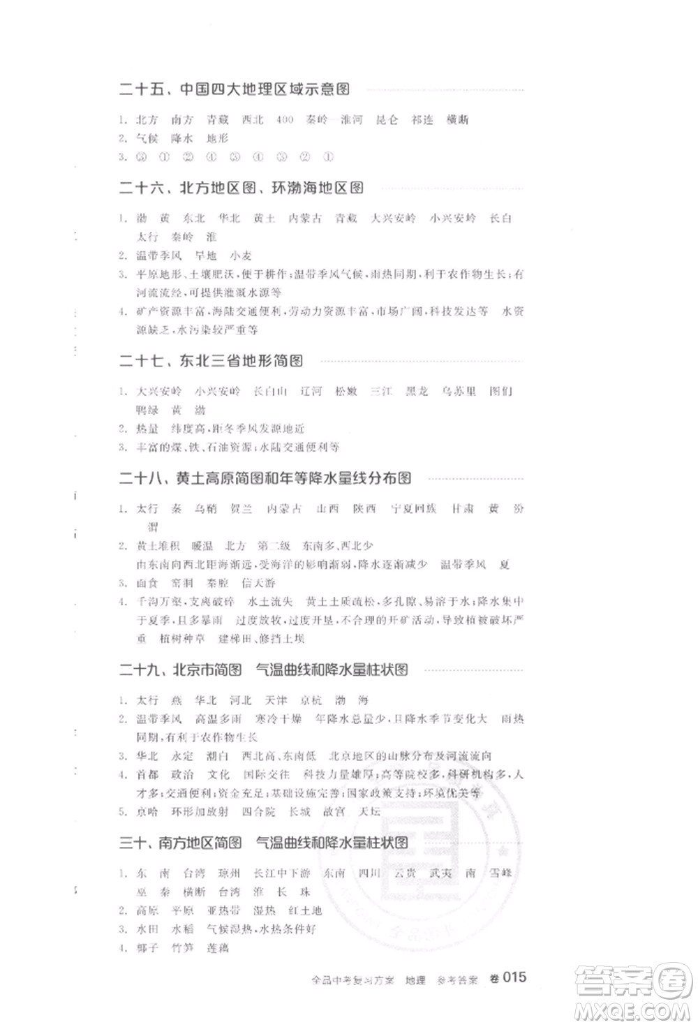 陽光出版社2022全品中考復(fù)習(xí)方案聽課手冊(cè)地理通用版江西專版參考答案