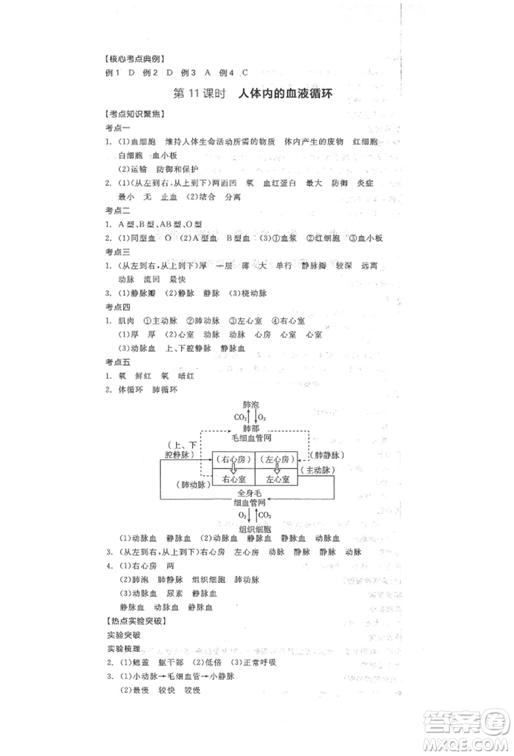 陽光出版社2022全品中考復(fù)習(xí)方案聽課手冊生物學(xué)人教版參考答案