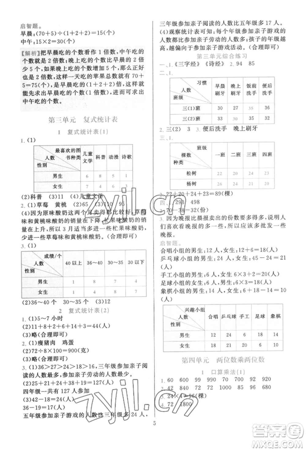 浙江教育出版社2022全優(yōu)方案夯實(shí)與提高三年級(jí)下冊(cè)數(shù)學(xué)人教版參考答案