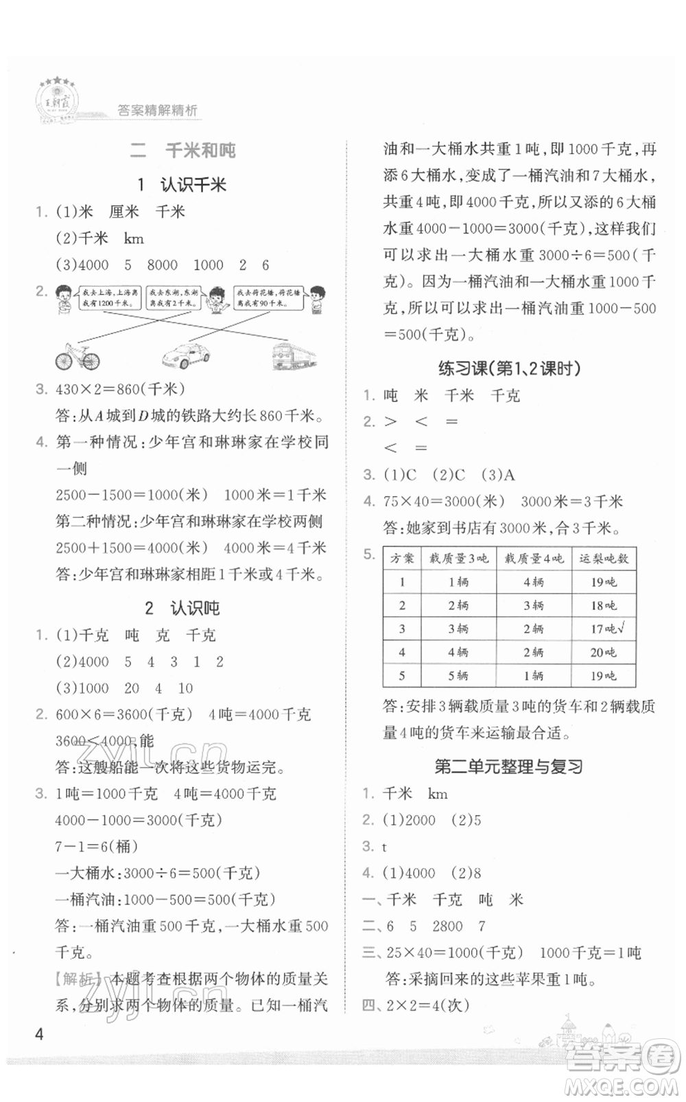 江西人民出版社2022王朝霞創(chuàng)維新課堂同步優(yōu)化訓(xùn)練三年級下冊數(shù)學(xué)蘇教版參考答案