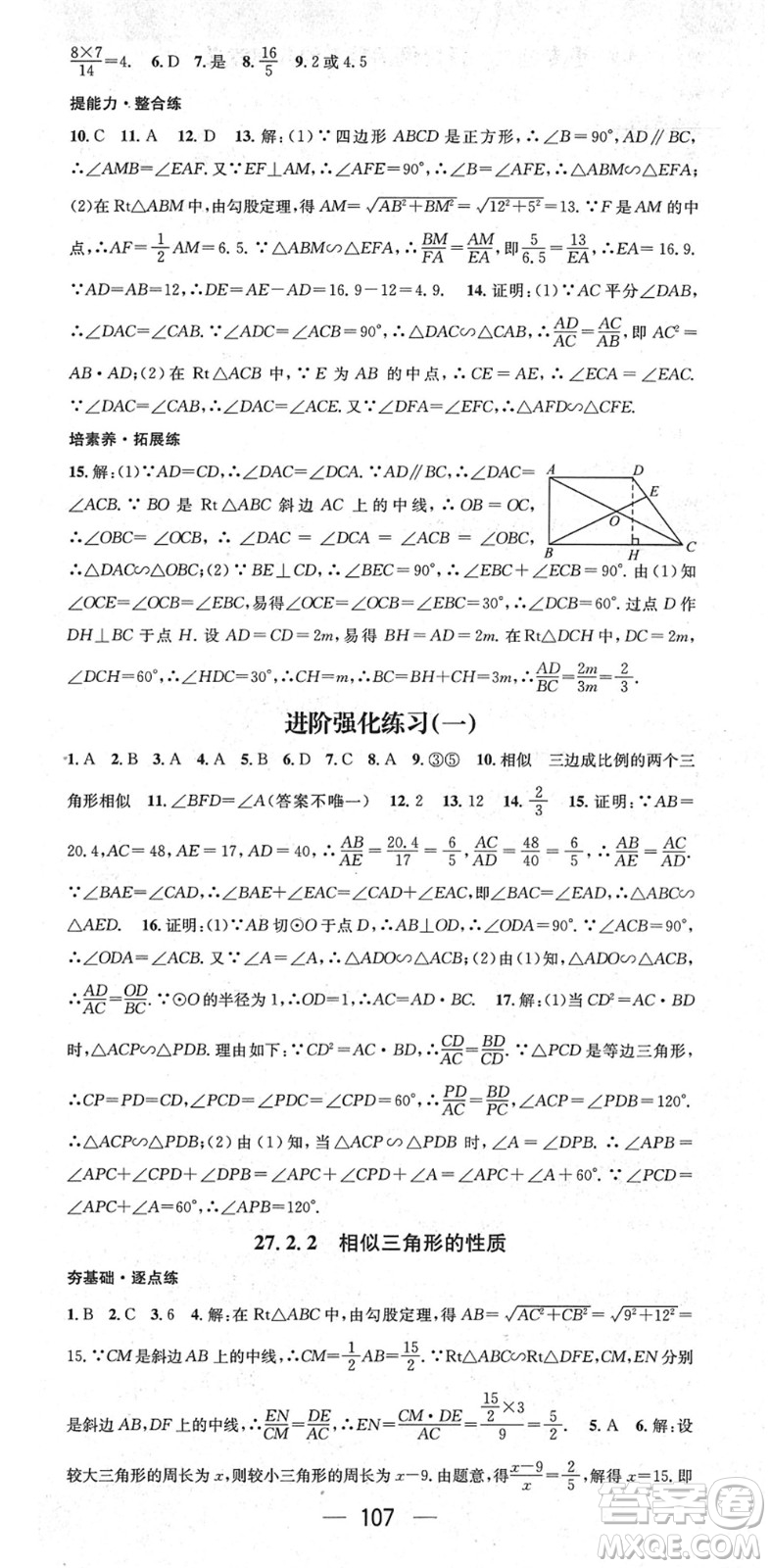 陽(yáng)光出版社2022精英新課堂九年級(jí)數(shù)學(xué)下冊(cè)RJ人教版答案