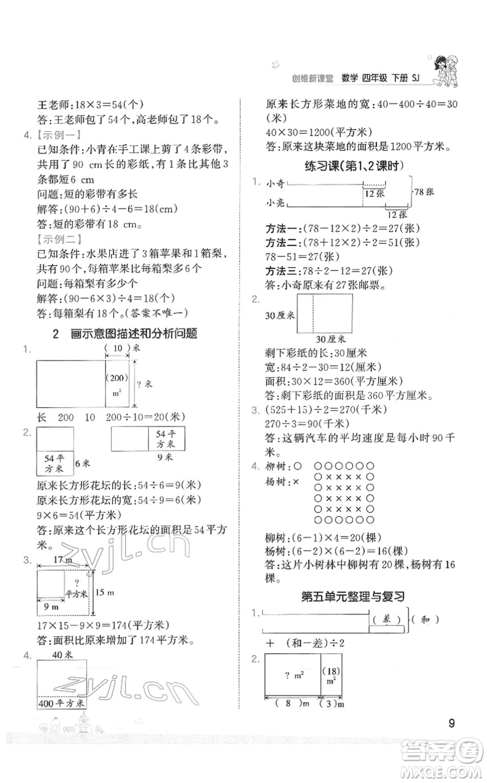 江西人民出版社2022王朝霞創(chuàng)維新課堂同步優(yōu)化訓練四年級數(shù)學下冊SJ蘇教版答案