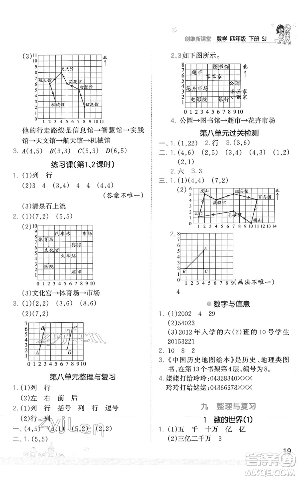 江西人民出版社2022王朝霞創(chuàng)維新課堂同步優(yōu)化訓練四年級數(shù)學下冊SJ蘇教版答案