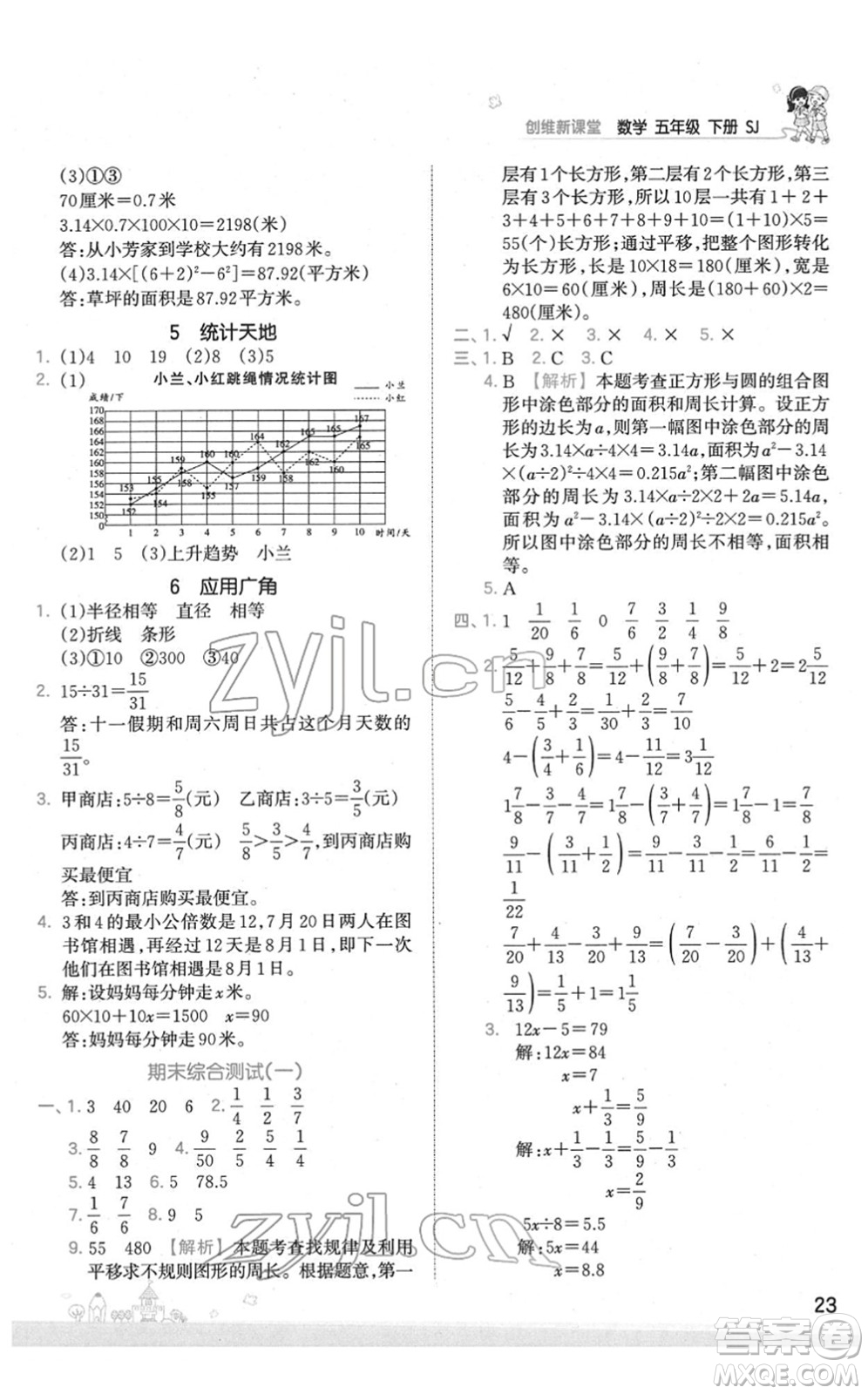 江西人民出版社2022王朝霞創(chuàng)維新課堂同步優(yōu)化訓(xùn)練五年級(jí)數(shù)學(xué)下冊(cè)SJ蘇教版答案