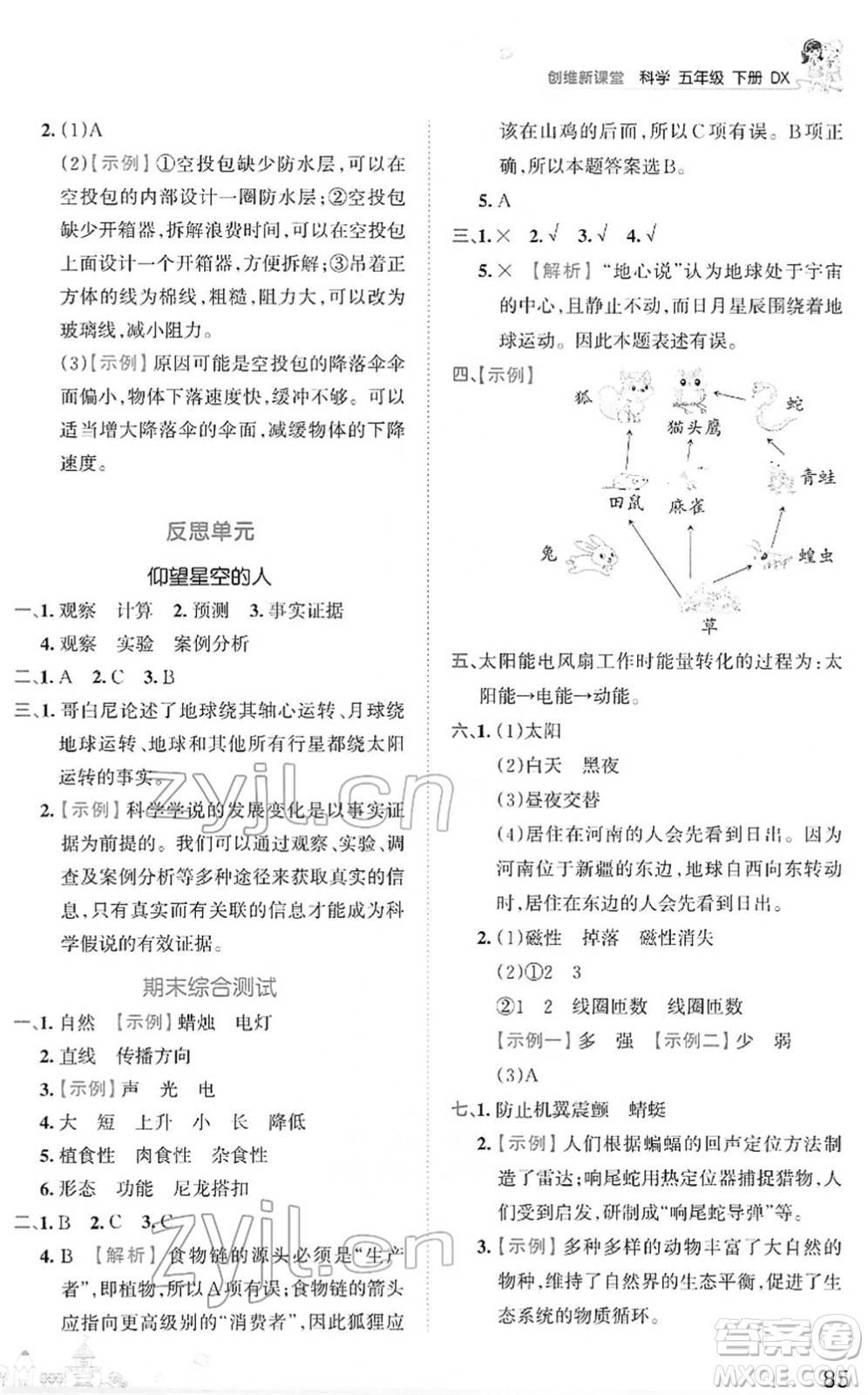 江西人民出版社2022王朝霞創(chuàng)維新課堂同步優(yōu)化訓(xùn)練五年級科學(xué)下冊DX大象版答案