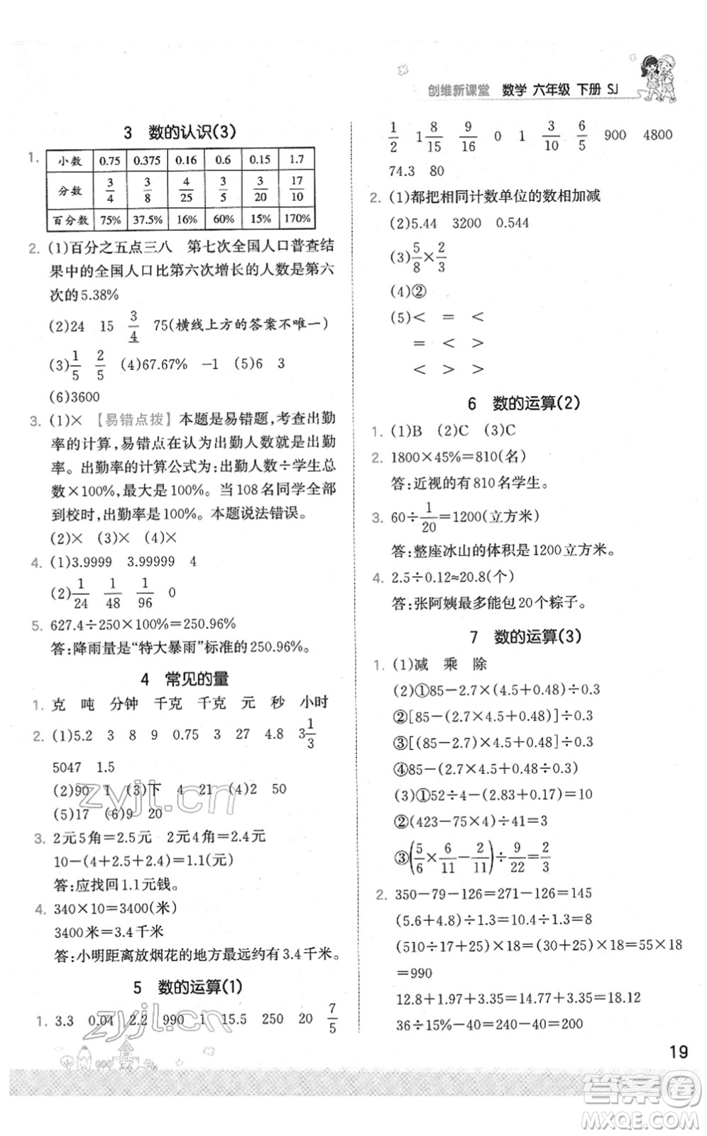 江西人民出版社2022王朝霞創(chuàng)維新課堂同步優(yōu)化訓(xùn)練六年級(jí)數(shù)學(xué)下冊(cè)SJ蘇教版答案