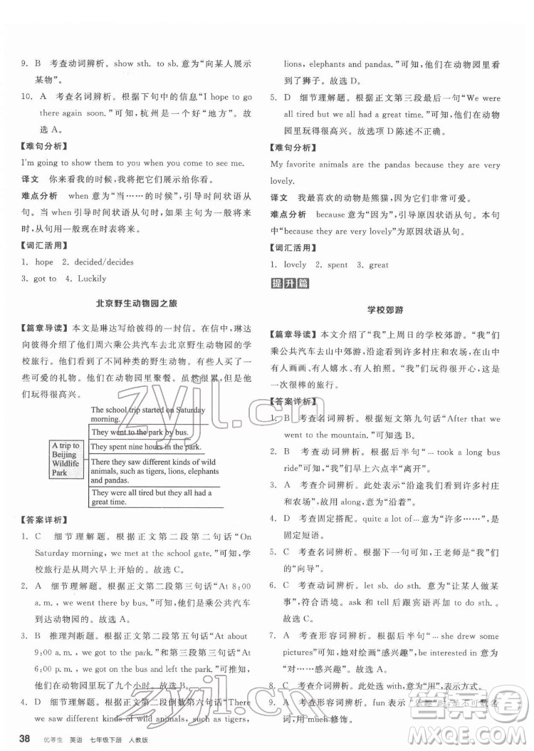 陽(yáng)光出版社2022練就優(yōu)等生七年級(jí)英語(yǔ)下冊(cè)RJ人教版答案