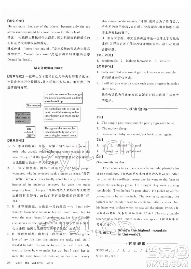 陽光出版社2022練就優(yōu)等生八年級英語下冊RJ人教版答案