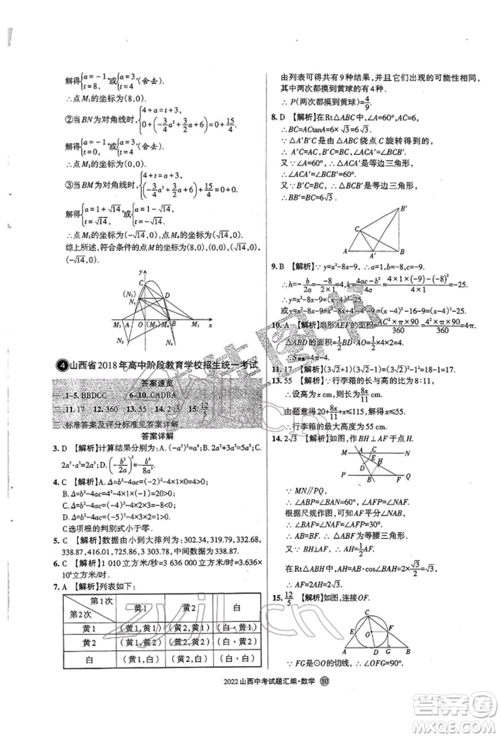 學(xué)習(xí)周報(bào)社2022山西中考試題匯編數(shù)學(xué)人教版參考答案